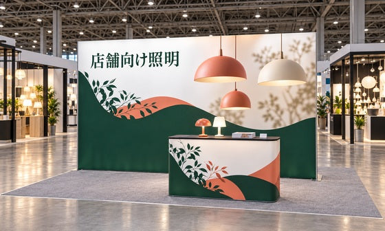 セゴライトボックスと照明の展示商品を配置した開場前のブース|誉展示会