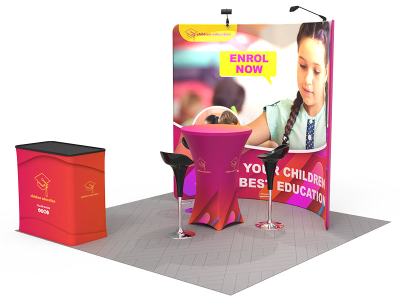 1小間 展示会ブース BOOTH-11|幅2.3m カーブ壁面+カウンター(カクテルテーブル付)|誉展示会装飾