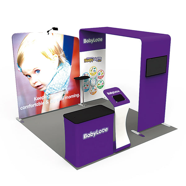 1小間 展示会ブース BOOTH-06|バックウォール04+アーチスタンド(iPadスタンド・カウンター・ミニテーブル付)|誉展示会装飾