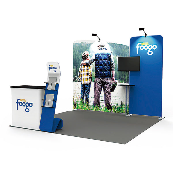 1小間 展示会ブース BOOTH-13|バックウォール04+スリムウォール(モニター・ファブリックサイン・什器一式)|誉展示会装飾