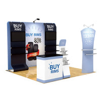 1小間 展示会ブース BOOTH-W|幅3m ストレート壁面+モニタースタンド(カウンター・什器一式)|誉展示会装飾