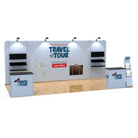2小間 展示会ブース BOOTH-M|幅6m ストレート壁面+棚3段2基(カウンター2台・ファブリックサイン付)|誉展示会装飾