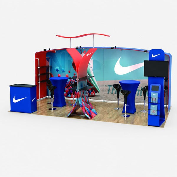 2小間 展示会ブース BOOTH-Y|幅5.85m アーチ+カーブ壁面2連(モニタースタンド・什器一式)