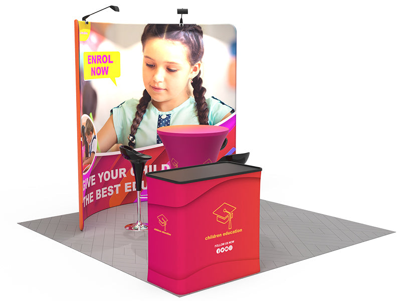 1小間 展示会ブース BOOTH-11｜幅2.3m カーブ壁面＋カウンター（カクテルテーブル付）｜誉展示会装飾