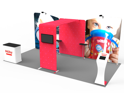 2小間 展示会ブース BOOTH-11｜壁面3枚＋ブリッジ（カウンター・モニター・iPad付）｜誉展示会装飾