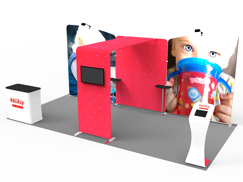 2小間 展示会ブース BOOTH-11｜壁面3枚＋ブリッジ（カウンター・モニター・iPad付）｜誉展示会装飾