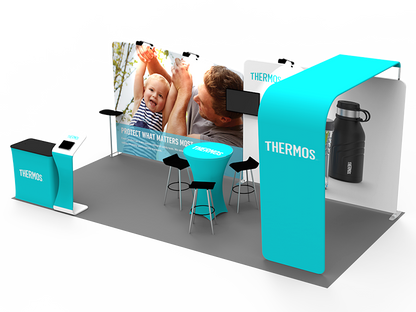 2小間 展示会ブース BOOTH-13｜幅3m 壁面2連＋L型ブリッジ（カウンター・什器一式）