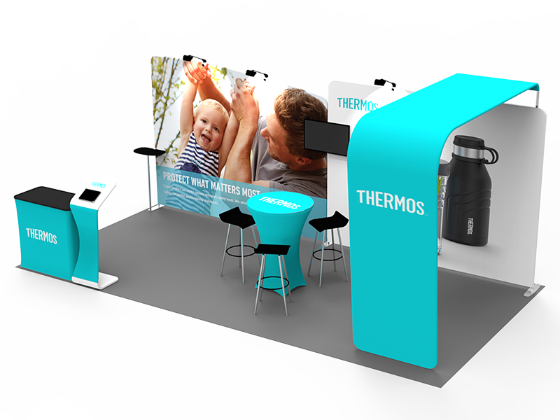 2小間 展示会ブース BOOTH-13｜幅3m 壁面2連＋L型ブリッジ（カウンター・什器一式）