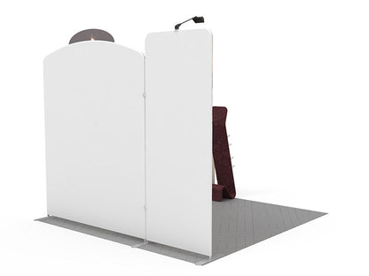 1小間 展示会ブース BOOTH-04｜ヘッダー付き壁面＋スリムウォール（モニター・ファブリックサイン・什器一式）｜誉展示会装飾