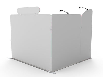1小間 展示会ブース BOOTH-T｜幅3m ヘッダー付き壁面＋ショーケース（モニター・什器一式）｜誉展示会装飾