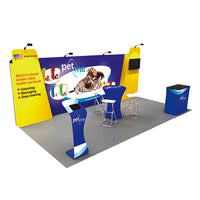 2小間 展示会ブース BOOTH-B｜幅6m ストレート壁面＋斜め壁面2枚（カウンター・iPad付）｜誉展示会装飾