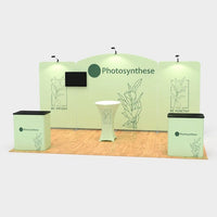 2小間 展示会ブース BOOTH-01｜幅3m 壁面＋幅1440mm 壁面2枚（カウンター2台・モニター付）｜誉展示会装飾