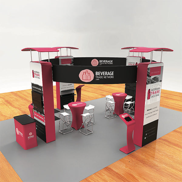 4小間 展示会ブース BOOTH-A｜高さ3m ウォール4連＋連結サインパネル4枚（什器一式）