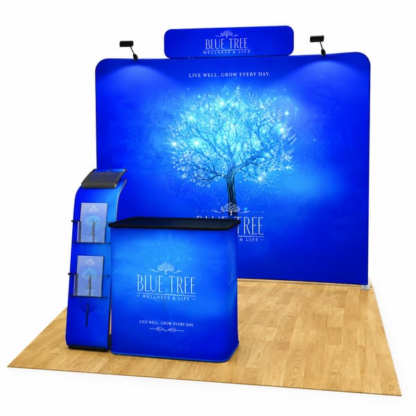 1小間 展示会ブース｜幅3m壁面＋ラック付きiPadスタンド（カウンター・ヘッダー付）｜誉展示会装飾