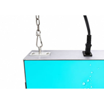 Hanging Boss Light 天吊り薄型ライトボックスの吊り下げ金具と電源ケーブル接続部｜誉展示会